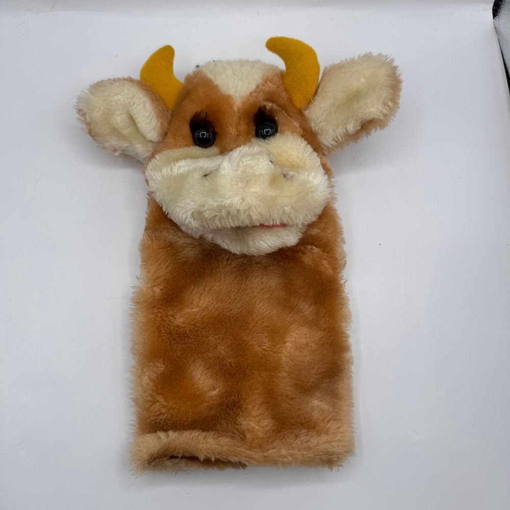 Cow Bull Plush Horns Hand Puppet Brown Vintage 1982 R. Dakin